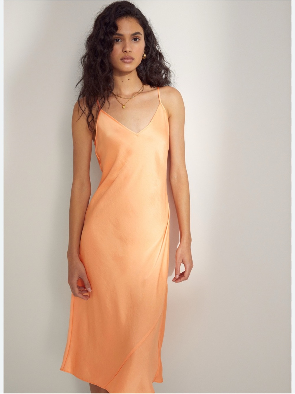 Sleek Orange Satin Only Slip Dress